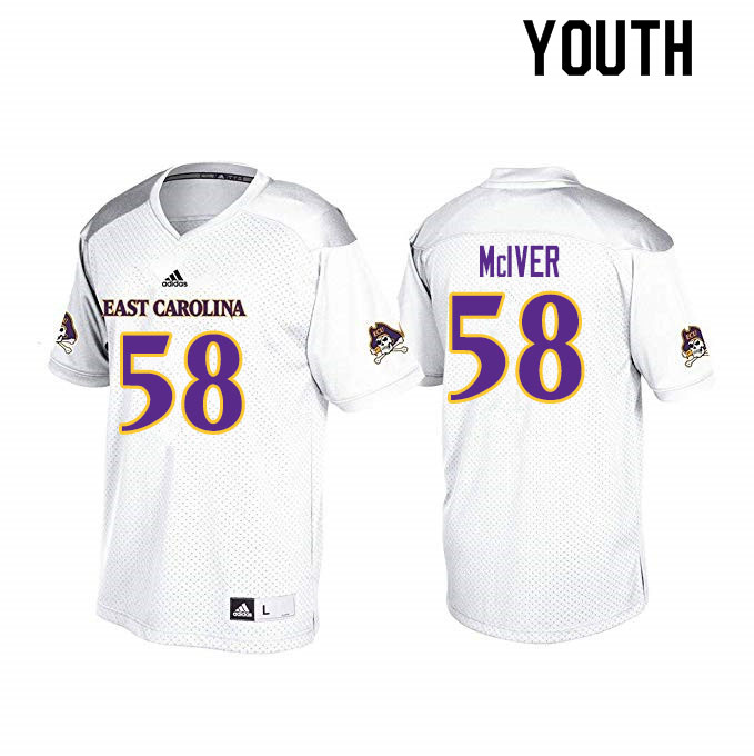 Youth #58 Xavier McIver ECU Pirates College Football Jerseys Sale-White - Click Image to Close